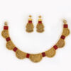 Antique Gold Plated Necklace Set with Red Stones & Earrings Antique Gold Necklace Set with Red Stones & Earrings